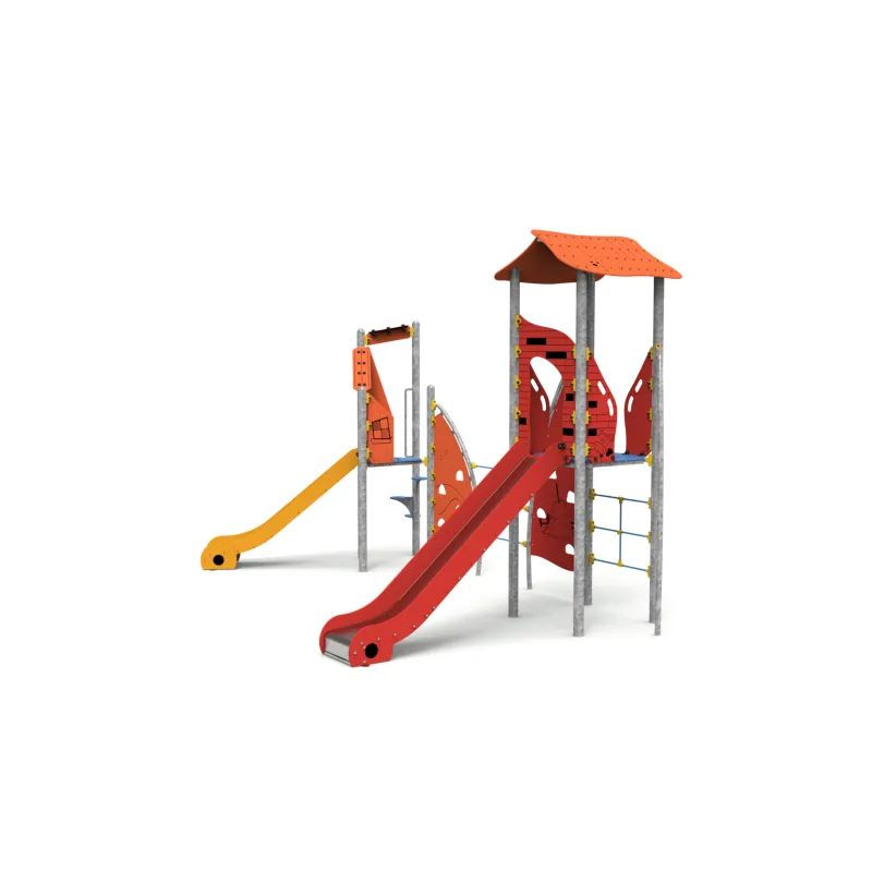 Aire de jeux métallique Masia ferme - 2 toboggans