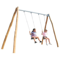 Balançoire Rustique en bois de Robinier et acier - 2 sièges plats