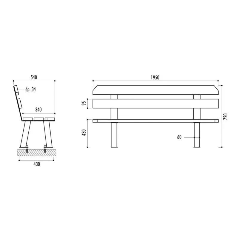 Banc de jardin public Seattle - Lames en pin ou bois exotique