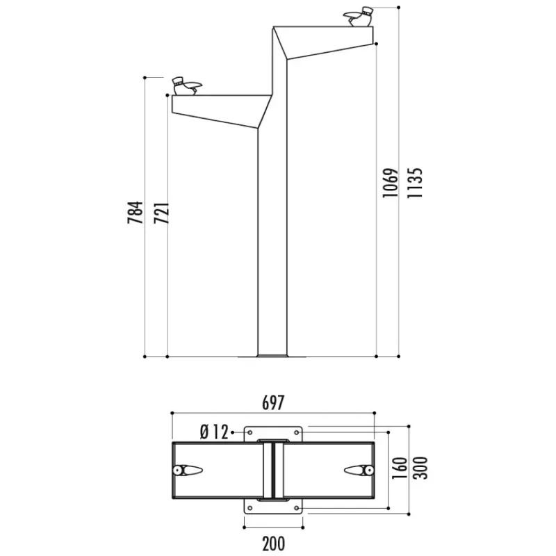 Fontaine Fabregas Minus PMR en acier et vasques inox