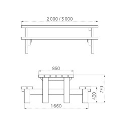 Table de pique nique en pin Rustique - Longueur 200 cm