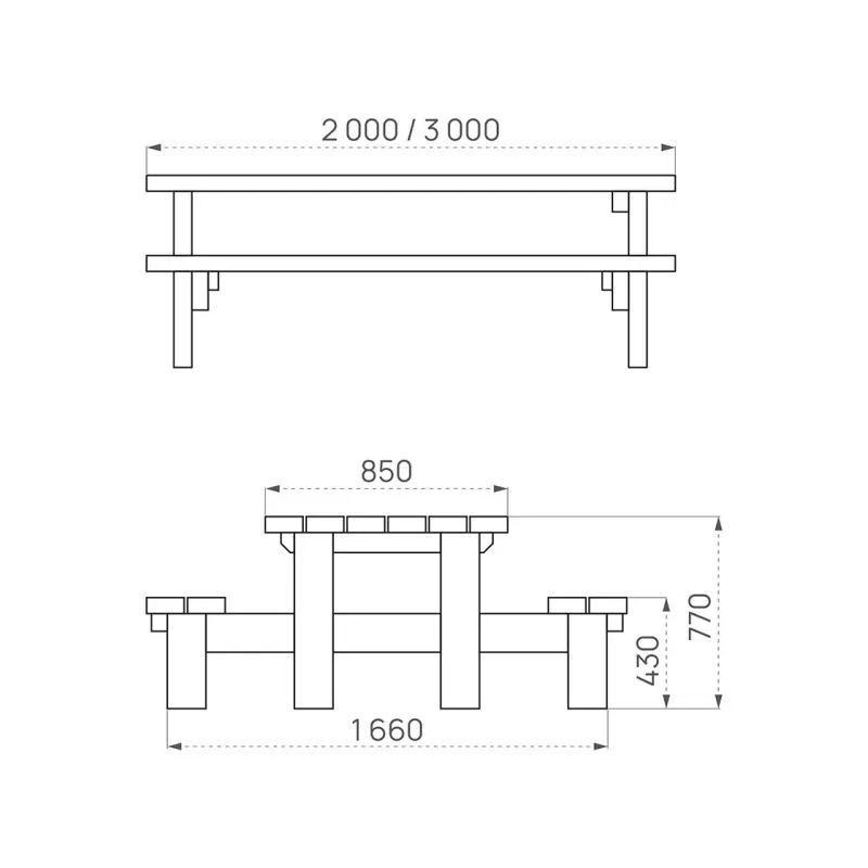 Table de pique nique en pin Rustique - Longueur 200 cm