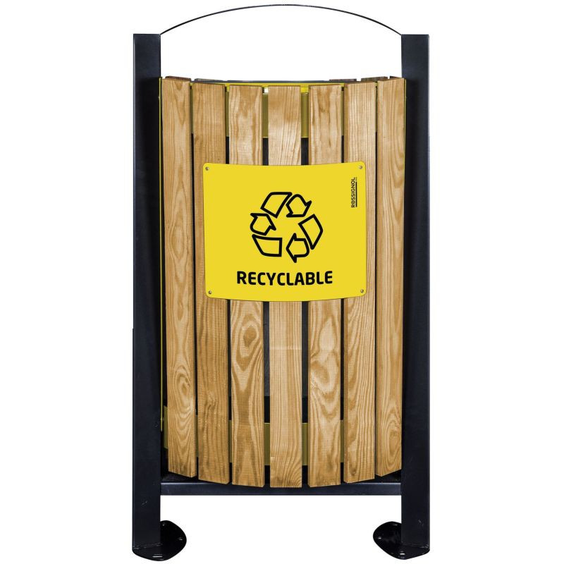 Poubelle de tri double flux sur pieds avec façade bois - Arkea