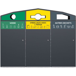 Poubelle de tri extérieure 3 flux + 3 bacs poubelles - Trirok