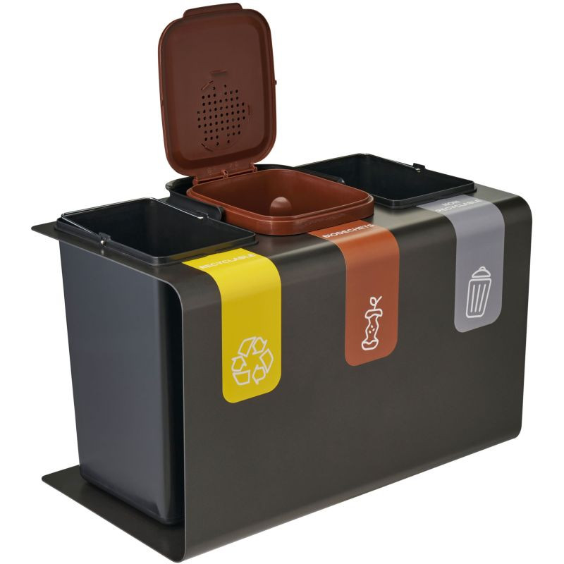 Poubelle Rossignol Tribu Biodéchets de tri sélectif 3 flux