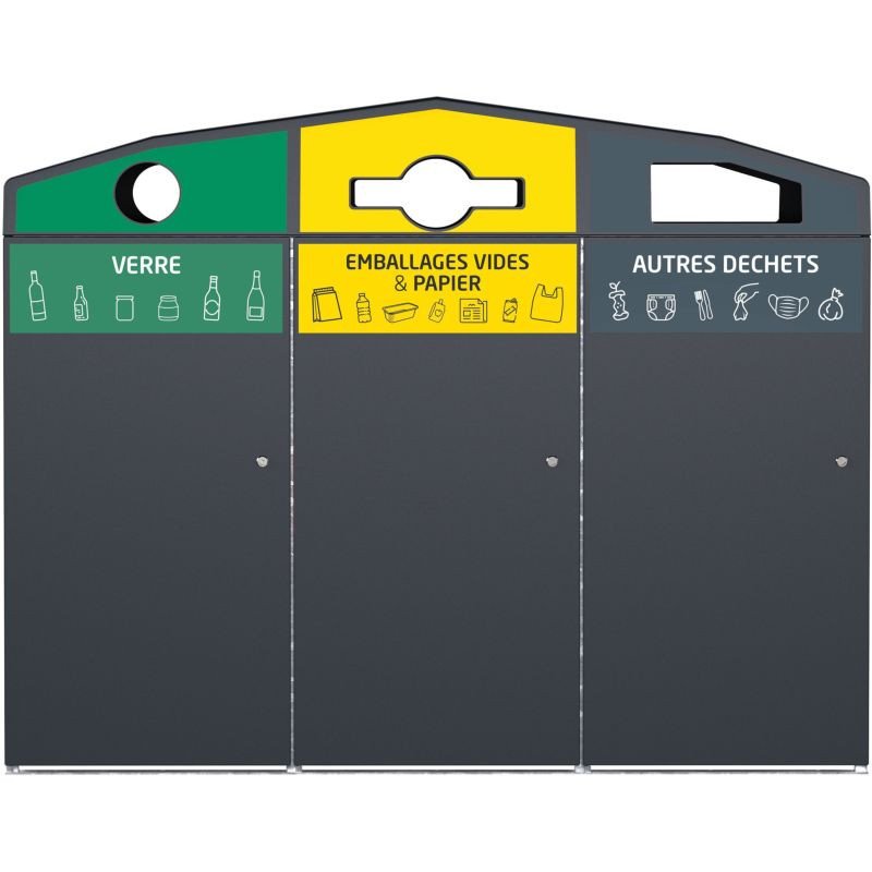 Point de collecte de tri extérieure 3 flux + bacs poubelles - Trirok