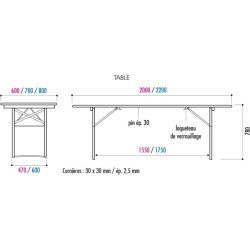 Table Pilsen en bois rectangulaire pliante et empilable