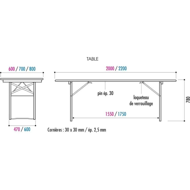 Table Pilsen en bois rectangulaire pliante et empilable