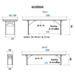 Table Pilsen en bois rectangulaire pliante et empilable