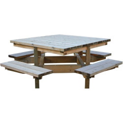 Table banc carrée en bois de pin Dublin- Loisirs Aménagements