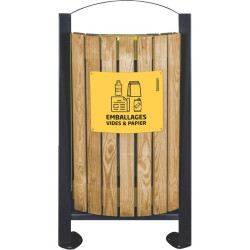 Poubelle de tri double flux sur pieds avec façade bois - Arkea