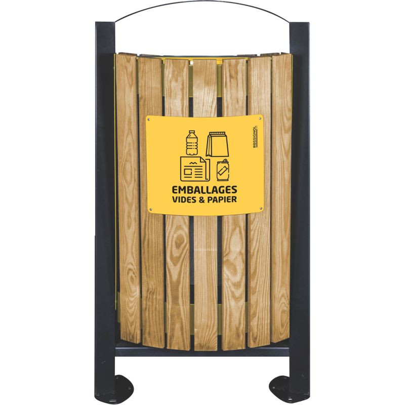 Poubelle de tri double flux sur pieds avec façade bois - Arkea
