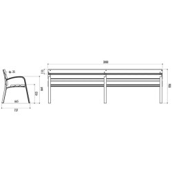 Banc en bois exotique et pieds en fonte Modo - 6 lames - L.300 cm