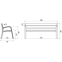Banc en bois exotique et pieds en fonte Modo - 6 lames - L.180 cm