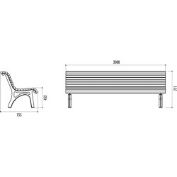 Banc en bois exotique et pieds en fonte Plaza Real Guinea