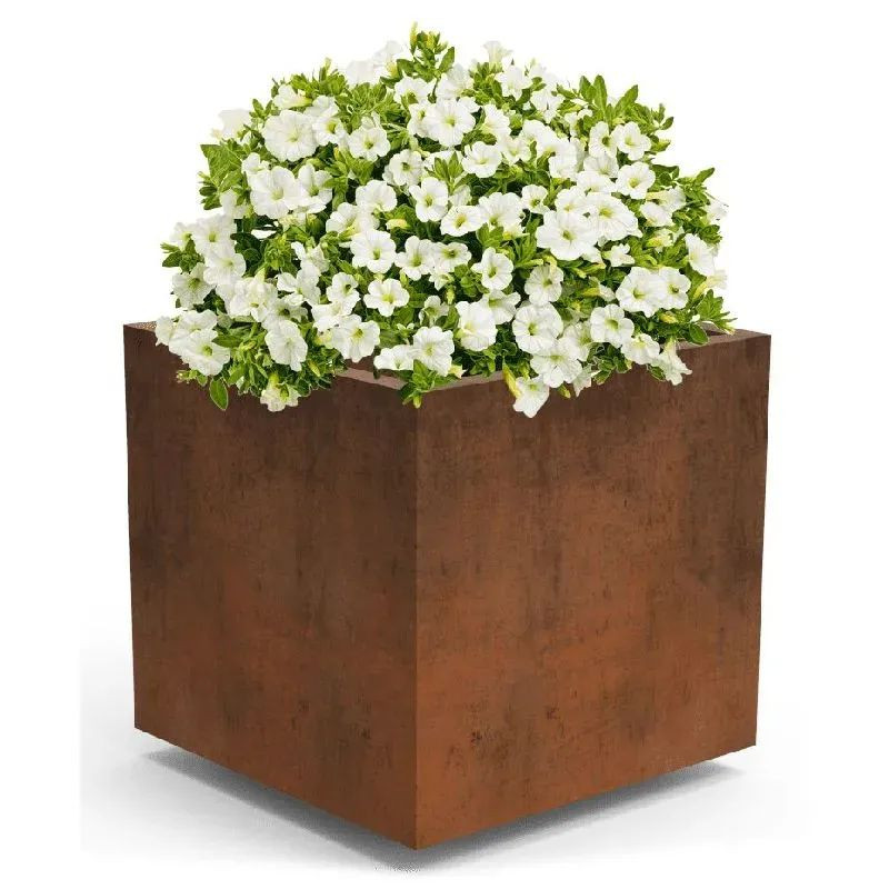 Bac à fleurs carré en acier Corten ou marron Olea - Benito