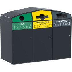 Poubelle de tri extérieure 3 flux + 3 bacs poubelles - Trirok