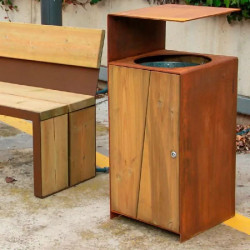 Poubelle Tor en Corten et bois design