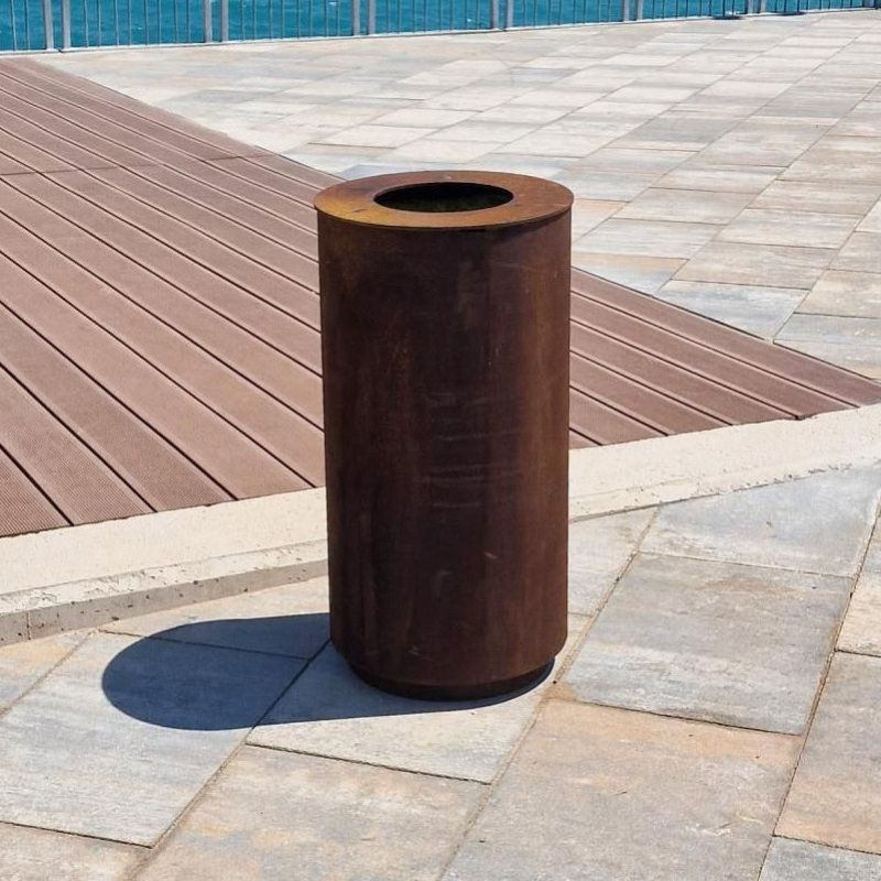 Poubelle Olea ronde en acier corten - Benito PA651