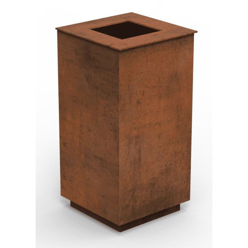 Poubelle Olea carré en acier corten - Benito PA665