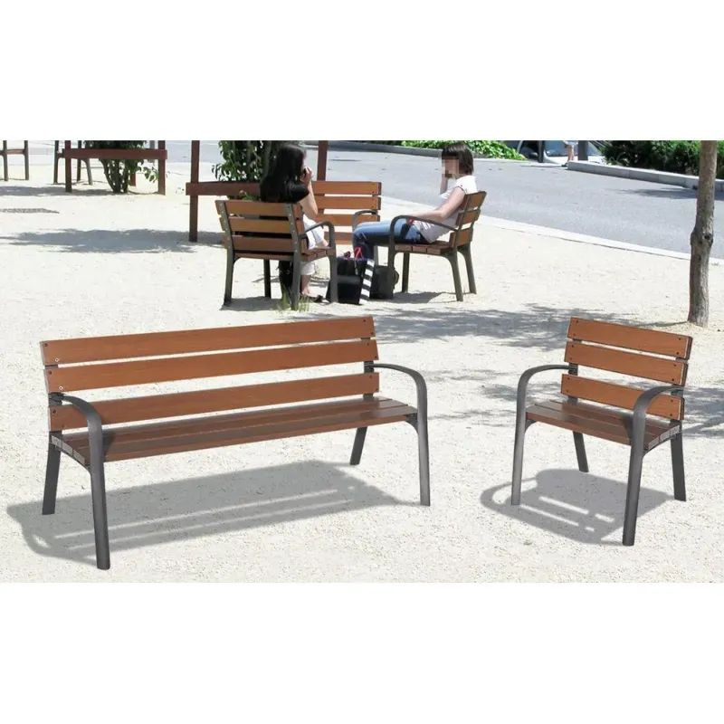 Banc Fabregas Modo L.180 cm 6 lames en bois et pieds en fonte