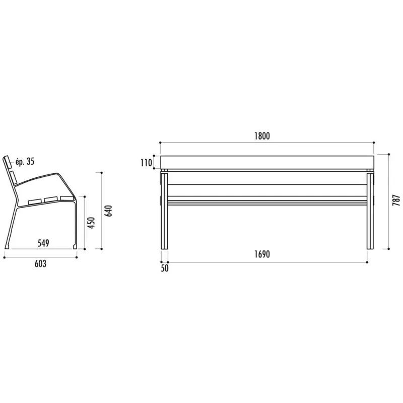 Banc Fabregas Modo 08 6 lames L.180 cm - Pin traité et pieds en fonte