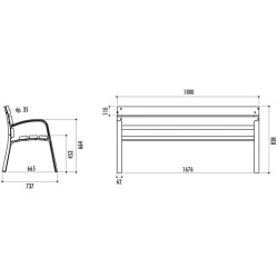 Banc en pin et pieds en fonte Modo - 6 lames - L.180 cm