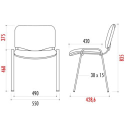 Chaise Iso, assise tissu M2 et dossier résille noire