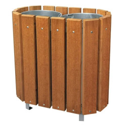 Poubelle de ville ronde en bois exotique double flux Vigo