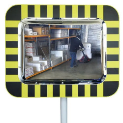Miroir entrepôt et logistique 90° noir et jaune - Prémium