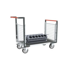 Chariot modulaire Fimm grillagé plateau bois et caoutchouc - 500 kg