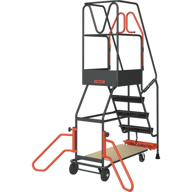 Escabeau de rayonnage de 5 à 15 marches à immobilisation automatique