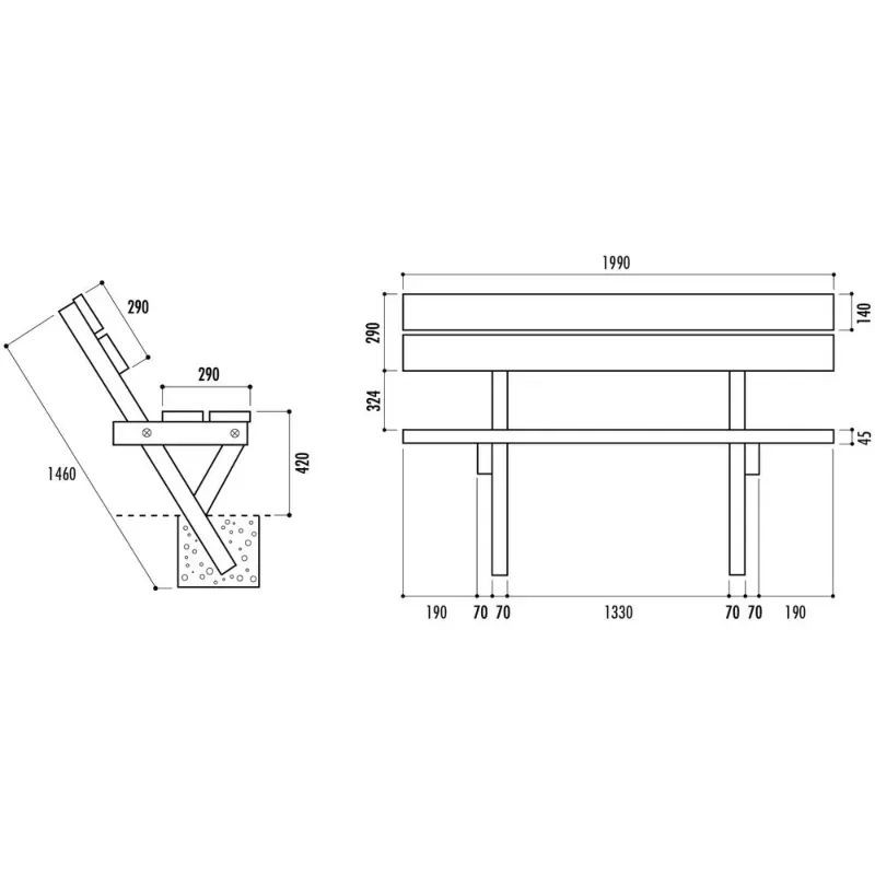 Banc public Offenbourg en bois de pin classe 4 autoclave