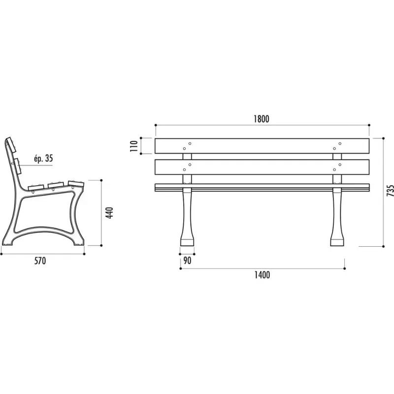 Banc extérieur en bois exotique Madrid