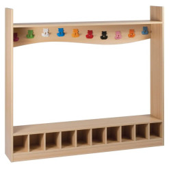 Banc avec 10 casiers mélamines et 10 patères multicolores