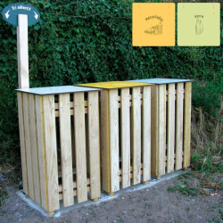 Poubelle tri sélectif carré 2 ou 3 flux en bois - Campagnarde