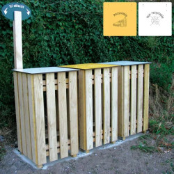 Poubelle bi-flux ou tri-flux de tri sélectif en bois Campagnarde
