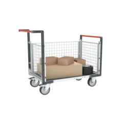 Chariot modulaire Fimm grillagé plateau bois et caoutchouc - 500 kg