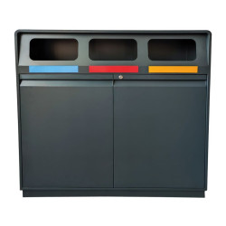 Poubelle tri sélectif acier 3 flux 50 L