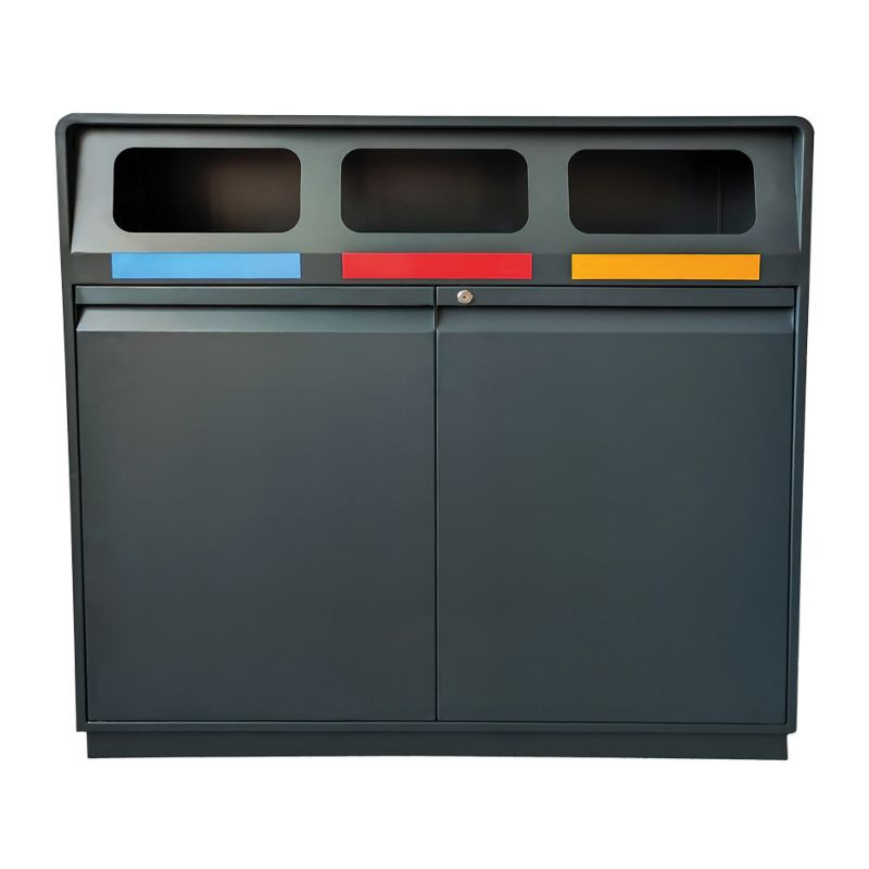 Poubelle tri sélectif acier 3 flux 50 L