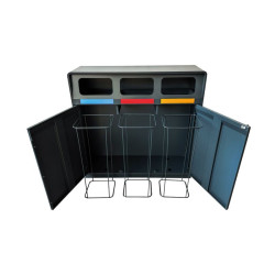 Poubelle tri sélectif acier 3 flux 50 L