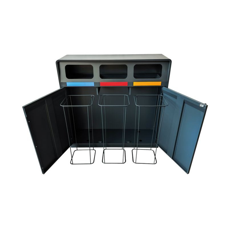 Poubelle tri sélectif acier 3 flux 50 L