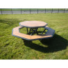 Table de pique nique octogonale en compact stratifié Teck + acier