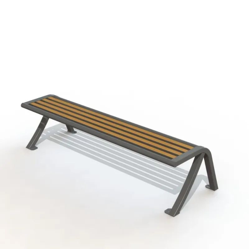 Banquette urbaine en compact stratifié Teck et pied acier - Bordeaux