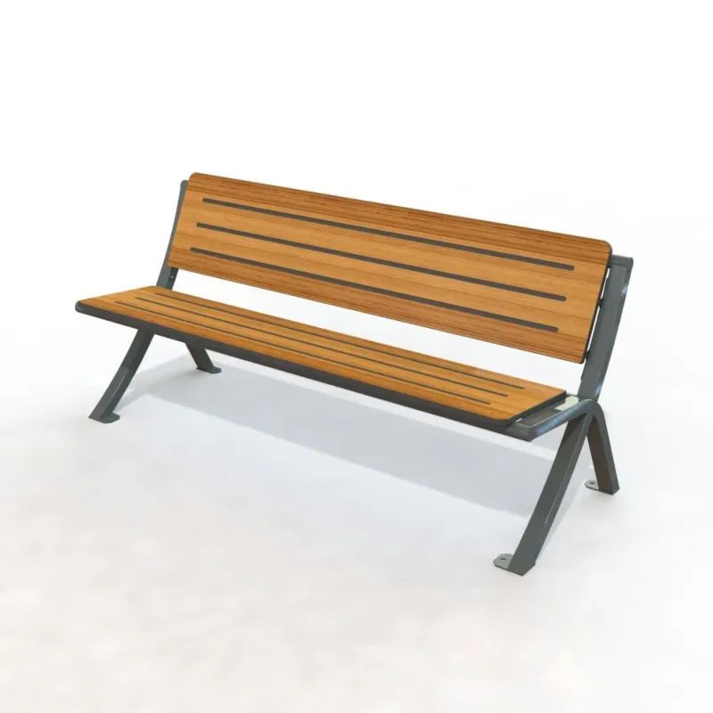 Banc d'extérieur en compact stratifié Teck et pied acier - Bergerac
