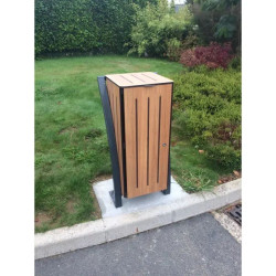 Corbeille de ville en compact stratifié Teck et acier - Avignon