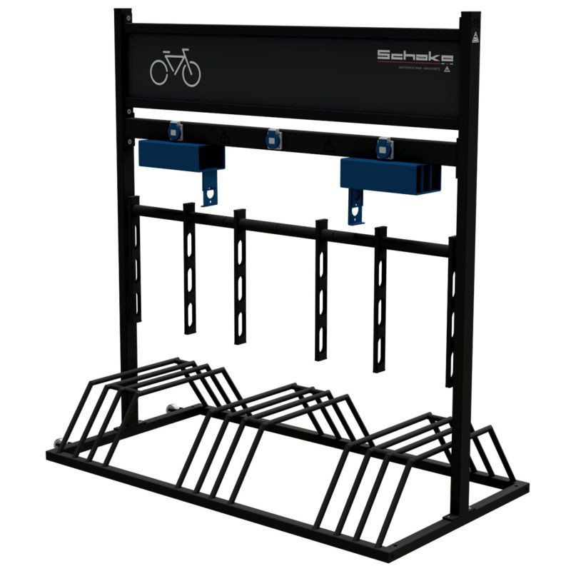 Rack 9 vélos électriques avec prises et boîtes de charge Schake