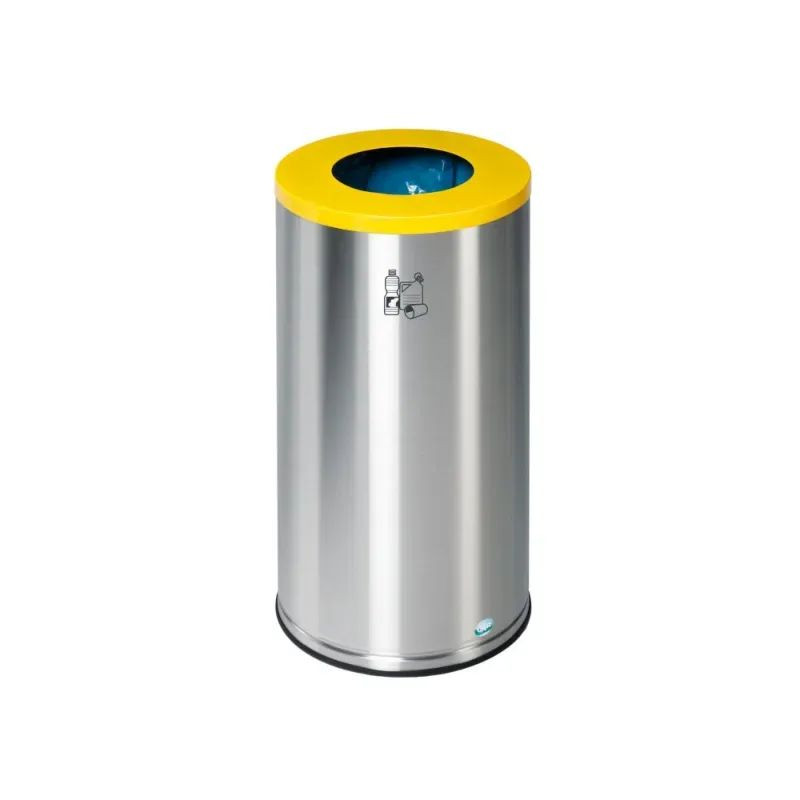 Poubelle ronde inox de tri sélectif  70 litres couvercle couleur