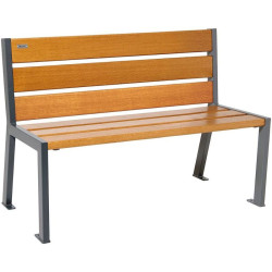 Banc urbain avec dossier et assise en bois 6 lames pieds en métal
