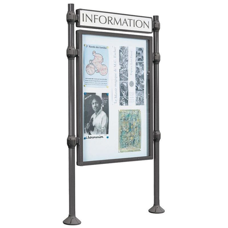 Vitrine d'information en acier peint sur pied couleur au choix